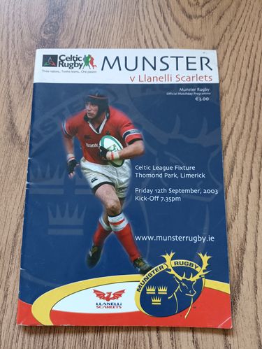 Munster v Llanelli Scarlets Sept 2003 Signed Rugby Programme