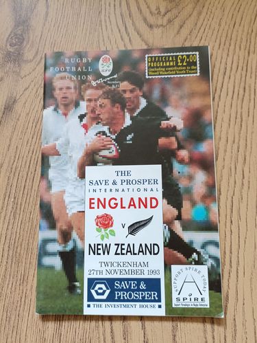 England v New Zealand 1993 Rugby Programme