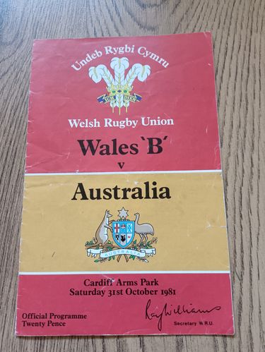 Wales B v Australia 1981 Signed Rugby Programme