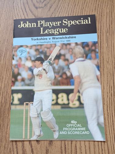 Yorkshire v Warwickshire Aug 1986 John Player League Cricket Programme
