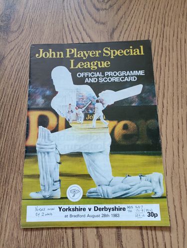 Yorkshire v Derbyshire Aug 1983 John Player League Cricket Programme