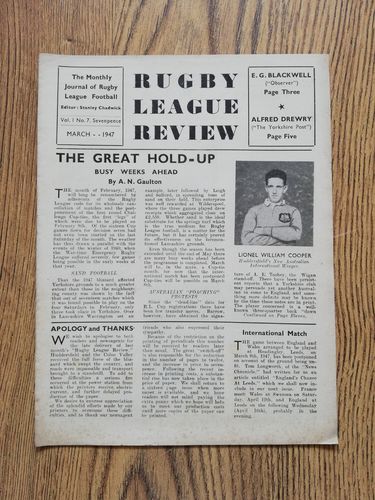 ' Rugby League Review ' Vol 1 No 7 March 1947 Magazine