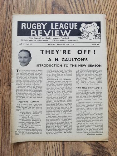 ' Rugby League Review ' Vol 4 No 95 August 1950 Magazine