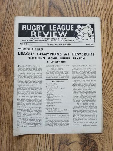 ' Rugby League Review ' Vol 4 No 96 August 1950 Magazine