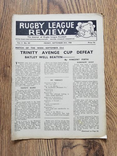 ' Rugby League Review ' Vol 5 No 101 September 1950 Magazine