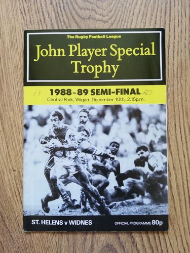 St Helens v Widnes Dec 1988 John Player Trophy Semi-Final Rugby League Programme