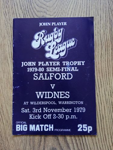 Salford v Widnes Nov 1979 John Player Trophy Semi-Final Rugby League Programme