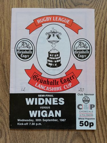 Widnes v Wigan Sept 1987 Lancashire Cup Semi-Final Rugby League Programme