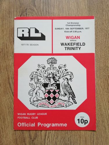 Wigan v Wakefield Trinity Sept 1977 Rugby League Programme