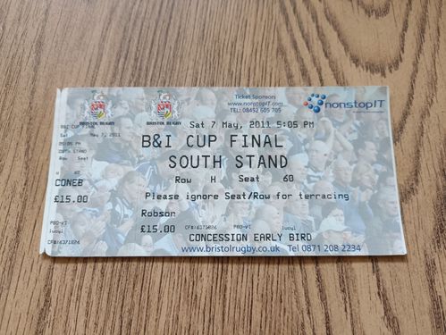 Bristol v Bedford May 2011 British & Irish Cup Final Used Rugby Ticket