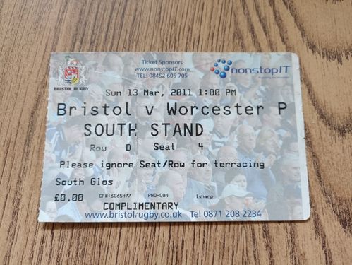 Bristol v Worcester March 2011 Championship Play-Off Used Rugby Ticket