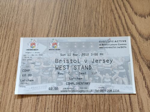 Bristol v Jersey Nov 2012 Used Rugby Ticket