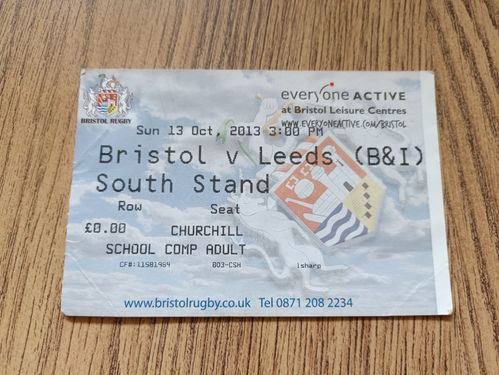 Bristol v Leeds Oct 2013 British & Irish Cup Used Rugby Ticket