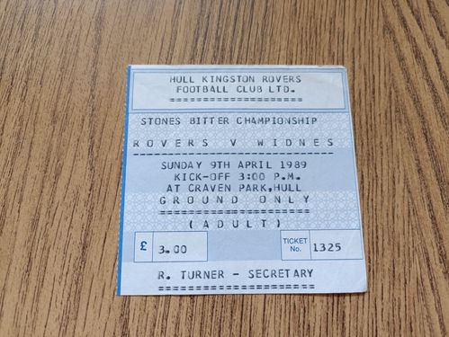 Hull KR v Widnes April 1989 Used Rugby League Ticket