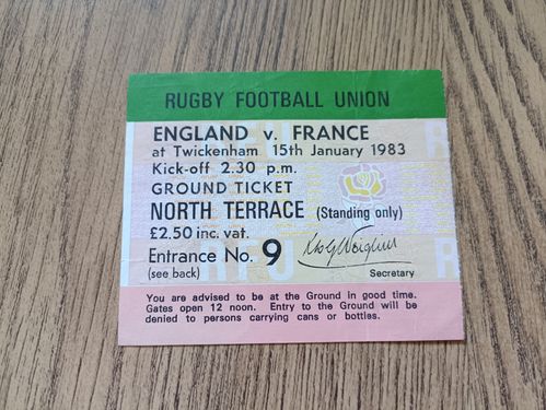England v France 1983 Used Rugby Ticket