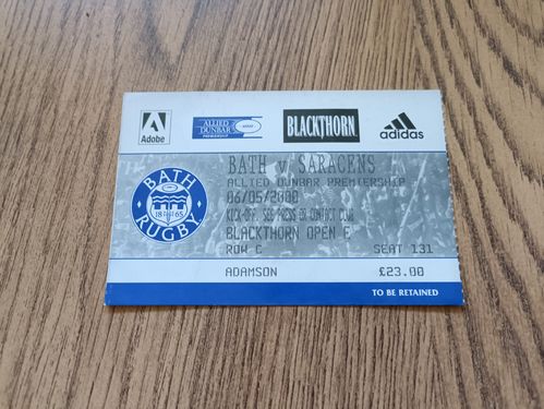 Bath v Saracens May 2000 Used Rugby Ticket