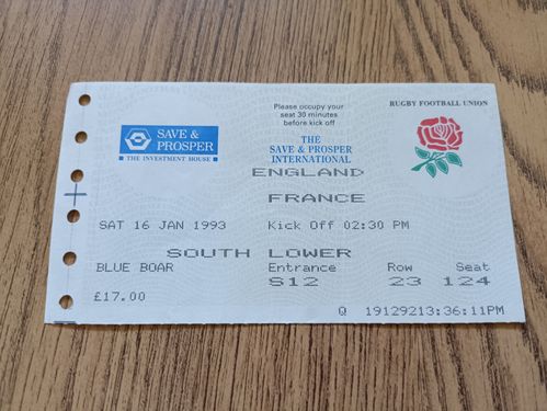 England v France 1993 Used Rugby Ticket