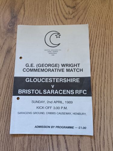 Bristol Saracens v Gloucestershire April 1989 Rugby Programme