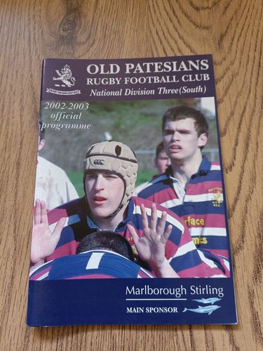 Old Patesians v Rosslyn Park March 2003 Rugby Programme
