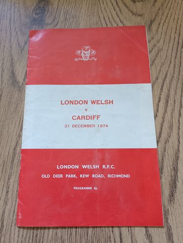 London Welsh v Cardiff Dec 1974 Rugby Programme