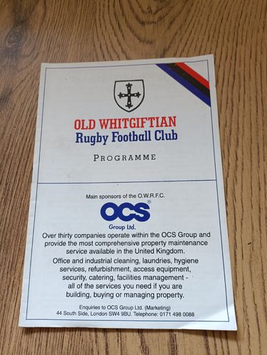 Old Whitgiftians v Portsmouth Sept 1996 Rugby Programme