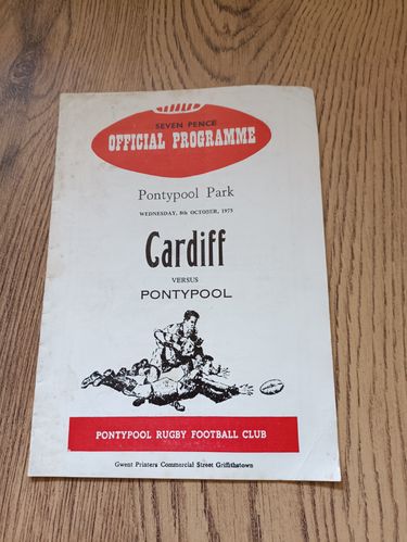 Pontypool v Cardiff Oct 1975 Rugby Programme