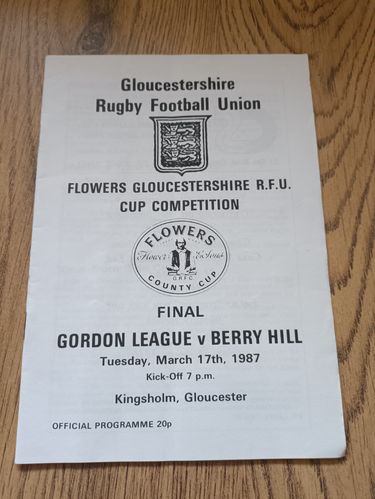 Gordon League v Berry Hill 1987 Gloucestershire County Final Rugby Programme