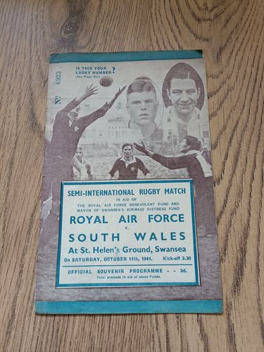 South Wales v Royal Air Force Oct 1941 Rugby Programme