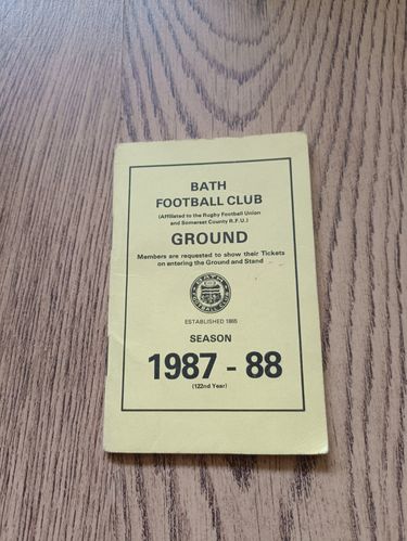 Bath Rugby Club 1987-88 Membership Book & Fixture Card