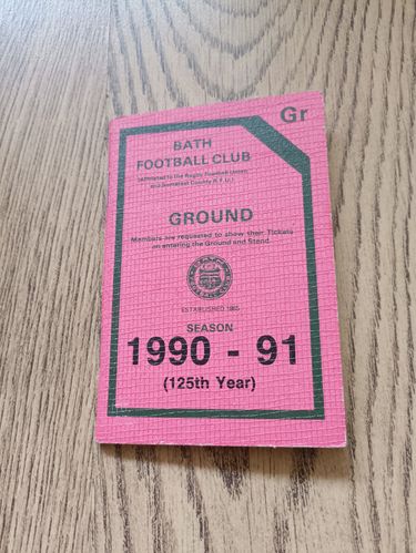 Bath Rugby Club 1990-91 Membership Book & Fixture Card