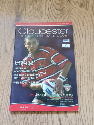 Gloucester v Bristol Sept 2002 Rugby Programme