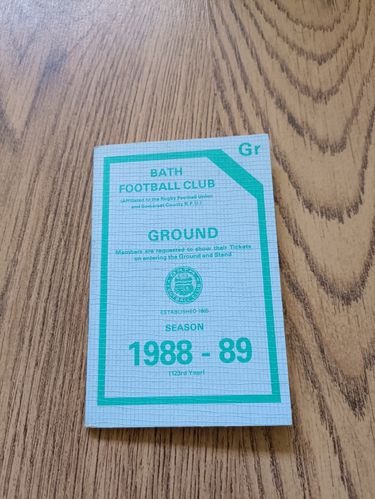 Bath Rugby Club 1988-89 Membership Book & Fixture Card