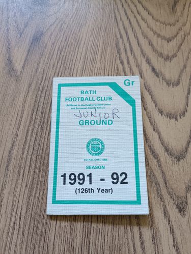 Bath Rugby Club 1991-92 Membership Book & Fixture Card