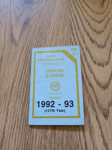 Bath Rugby Club 1992-93 Membership Book & Fixture Card