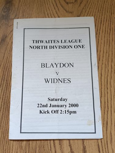 Blaydon v Widnes Jan 2000 Rugby Programme