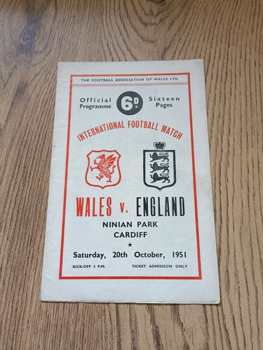 Wales v England Oct 1951 Football Programme