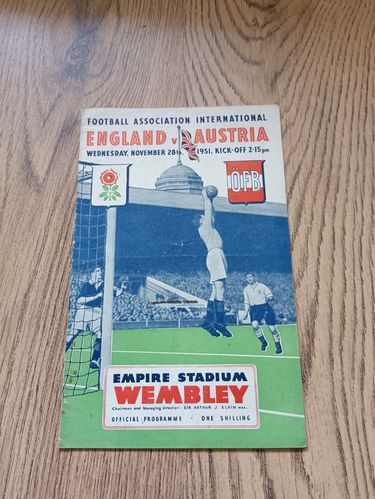 England v Austria Nov 1951 Football Programme