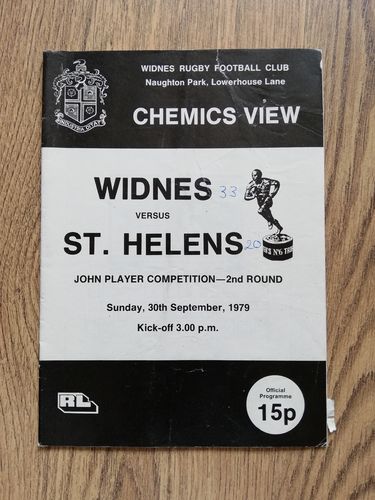 Widnes v St Helens Sept 1979 John Player Trophy Rugby League Programme