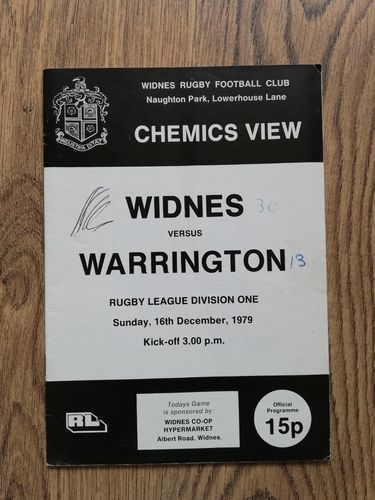 Widnes v Warrington Dec 1979 Rugby League Programme