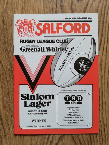 Salford v Widnes Feb 1986 Rugby League Programme