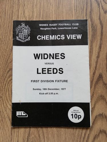 Widnes v Leeds Dec 1977 Rugby League Programme