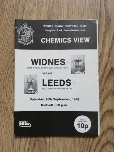 Widnes v Leeds Sept 1978 Rugby League Programme