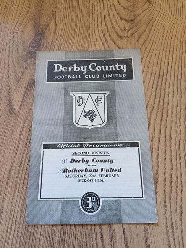 Derby County v Rotherham United Feb 1958 Football Programme