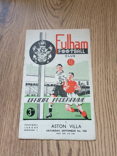 Fulham v Aston Villa Sept 1950 Football Programme