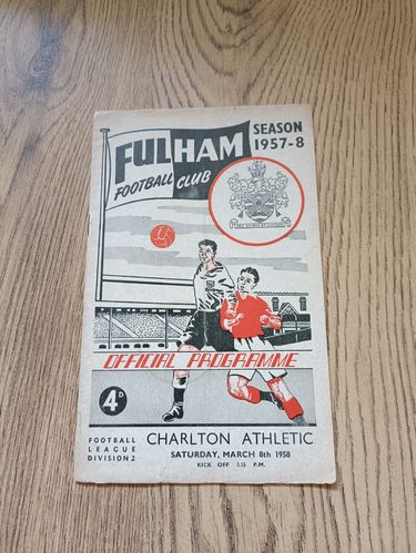 Fulham v Charlton Athletic March 1958 Football Programme