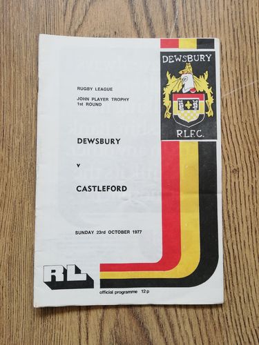 Dewsbury v Castleford Oct 1977 John Player Trophy Rugby League Programme