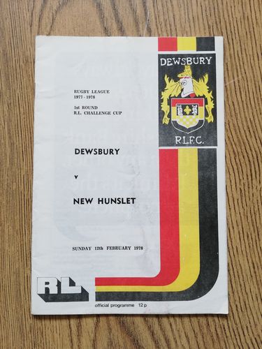 Dewsbury v New Hunslet Feb 1978 Challenge Cup Rugby League Programme