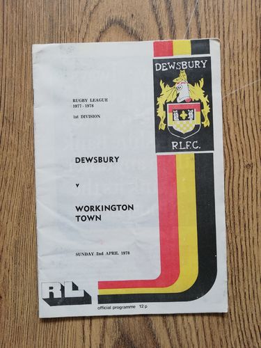 Dewsbury v Workington Town April 1978 Rugby League Programme