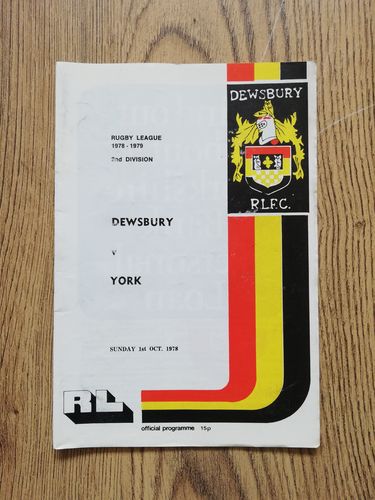Dewsbury v York Oct 1978 Rugby League Programme