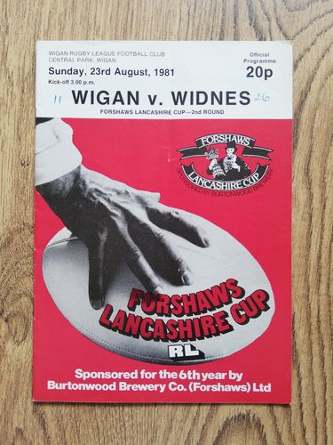 Wigan v Widnes Aug 1981 Lancashire Cup Rugby League Programme